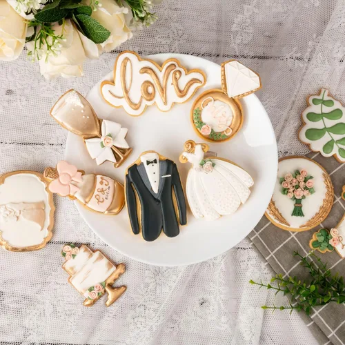 Miniatura 5 de Juego de 11 cortadores de galletas de amor con sello 3D de ácido poliláctico (PLA) para cocina, pastel, vestido de boda, formas de anillo de amor