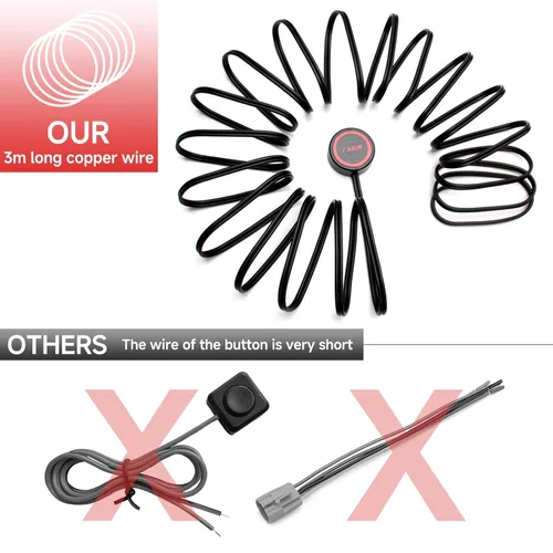 Miniatura 2 de FARBIN Botón de Presión de Bocina con Conector Rápido, Interruptor Momentáneo con 3 Metros de Cable, Interruptor de Botón Redondo con Tapa Roja