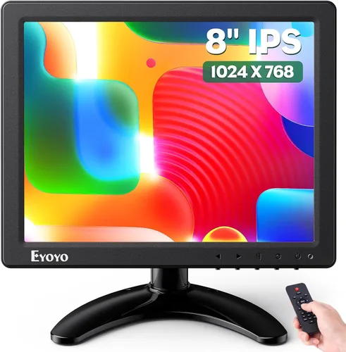 Eyoyo Monitor pequeño de 8 pulgadas, pantalla de cámara de seguridad mini IPS de 1024x768 4:3 con soporte de entrada HDMI VGA AV BNC y control