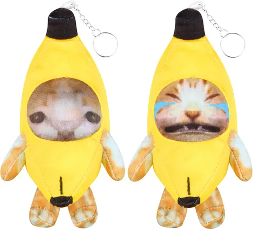 Llavero de peluche de gato de plátano que llora, adornos divertidos felices del animal de peluche del gato del sonido del bebé