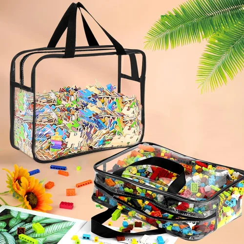 Miniatura 4 de 6 Paquetes de Bolsas Grandes para Almacenamiento de Juguetes con Etiquetas, Bolsas Transparentes Reutilizables de PVC para Juegos de Mesa, Bolsas