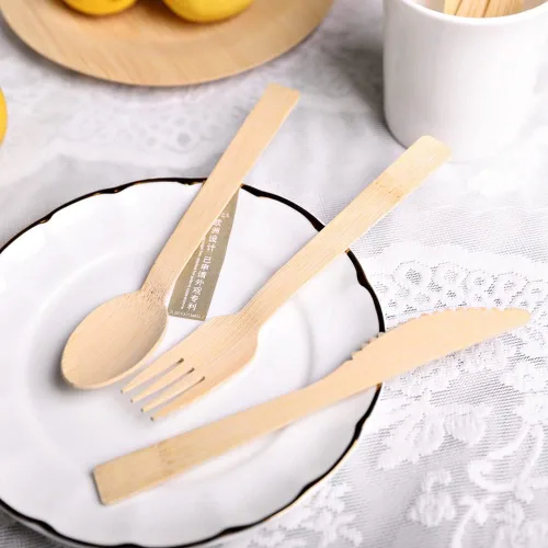 Miniatura 3 de Banbu Cubiertos de bambú desechables, 100 unidades de cuchillos de bambú desechables de 6.7 pulgadas, cuchillo biodegradable 100% compostable