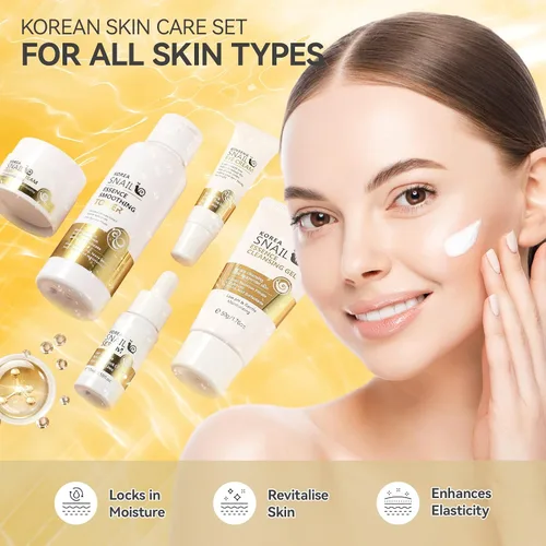 Miniatura 6 de Set de cuidado de la piel, juegos y kits revitalizantes para el cuidado de la piel de caracol facial, regalos para niñas adolescentes con limpiador