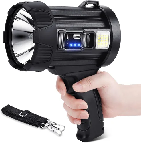 Foco recargable, 99000 lúmenes, linterna LED brillante, reflector de luz de larga duración, focos de mano para exteriores con paneles solares para