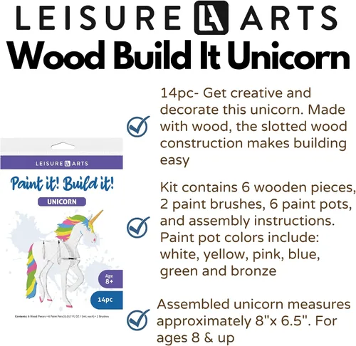 Miniatura 2 de LEISURE ARTS - Rompecabezas 3D, kit de 14 piezas, unicornio de construcción de madera, kits de construcción de madera, proyectos de bricolaje