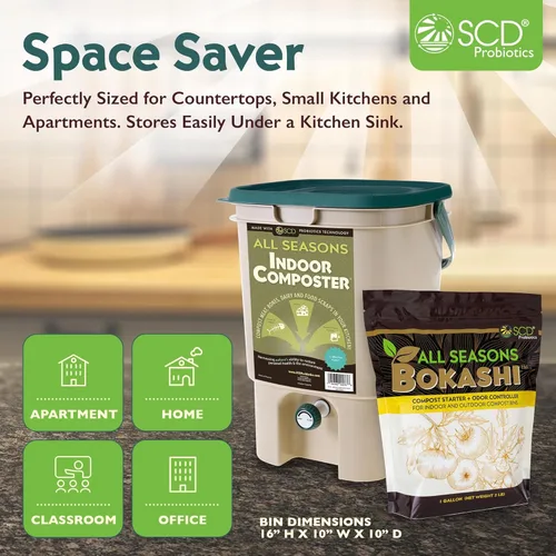 Miniatura 4 de Kit de inicio para Compostera de interior All Seasons - Dos cubos de compostaje de tamaño familiar para encimera de cocina y Bokashi Bran Starter 5
