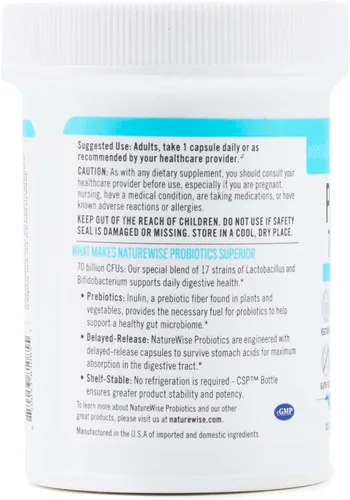 Miniatura 11 de NatureWise Probióticos 70 mil millones de UFC, 17 cepas + prebióticos orgánicos, apoyo para la salud inmunológica, digestiva e intestinal