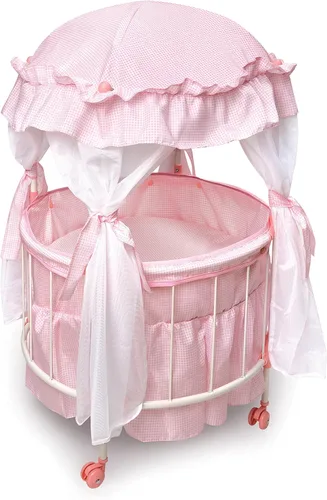 Cuna para muñecas redonda con toldo y lecho Badger Basket Royal Pavilion (se ajusta a muñecas americanas)