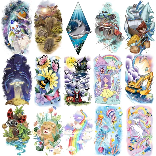 Miniatura 3 de EMOME Mangas de tatuaje para niños, 66 hojas de tatuajes temporales para niñas y niños, calcomanías de tatuajes falsos con temática de sirena