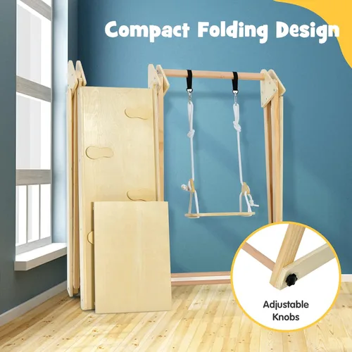 Miniatura 6 de OLAKIDS Gimnasio de la selva para interiores, 4 en 1, plegable de madera Montessori, juguetes de escalada para bebés, con rampa deslizante