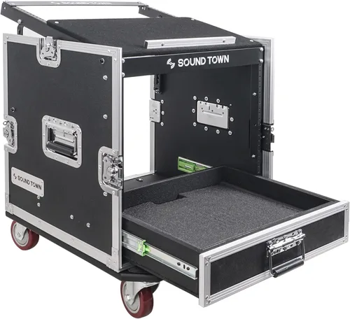 Miniatura 8 de Sound Town 14U PA DJ Caja de rack/ruta ATA para audio profesional con cajón de 2U, parte superior inclinada de mezclador de 11U, mesa de trabajo