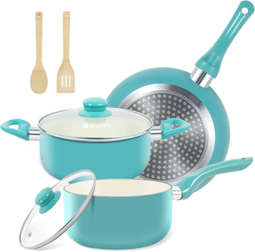Miniatura 11 de M MELENTA Juego de ollas y sartenes antiadherentes, juego de utensilios de cocina de cerámica de 7 piezas, juegos de utensilios de cocina de Cobre