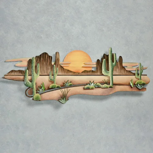 Miniatura 2 de Arte de pared de metal con cactus del desierto del suroeste, escultura de paisaje de atardecer rústico horizontal para decoración del hogar