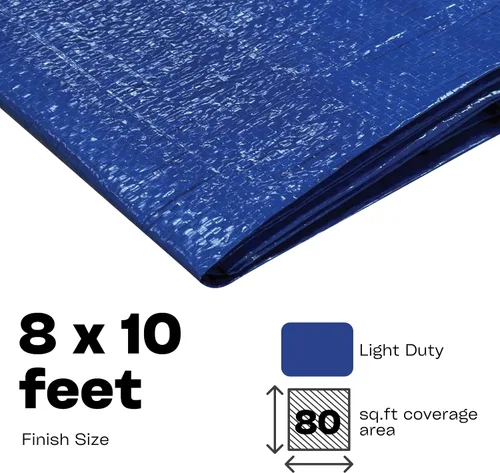 Miniatura 2 de Olympia Tools - Lona ligera de 0.236 in con ojales de metal y bordes reforzados, lona impermeable y resistente a los rayos UV, color azul, 8 x 10