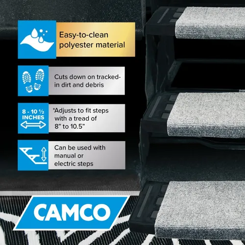 Miniatura 9 de Camco Alfombra Envolvente para Escalones de RV - para Escalones Manuales y Eléctricos de RV - Instalación Fácil, No Requiere Herramientas - Se