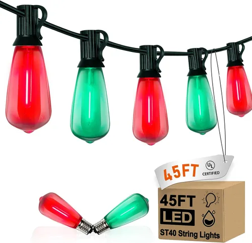 Miniatura 13 de Tira de luces LED ST40 de 20 pies para exteriores con 22 bombillas Edison vintage inastillables, tira de luces para patio, impermeable, para patio