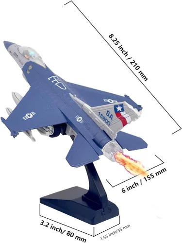 Miniatura 3 de Ailejia Diecast F 16 Fighting Falcon modelo de avión avión Ejército de la Fuerza Aérea Juguetes Militar Avión Tire hacia atrás con luces y sonidos