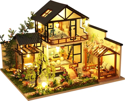 OZJAY Kit de Casa de Muñecas en Miniatura DIY, Kit de Casa Pequeña con LED y Movimiento de Música, Kit de Casa de Muñecas de Madera DIY en Miniatura