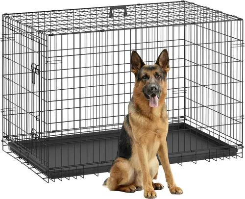 Miniatura 10 de FDW Jaula para perros con doble puerta, jaula plegable de alambre de metal de 36 pulgadas con bandeja extraíble y panel divisor, jaula para mascotas