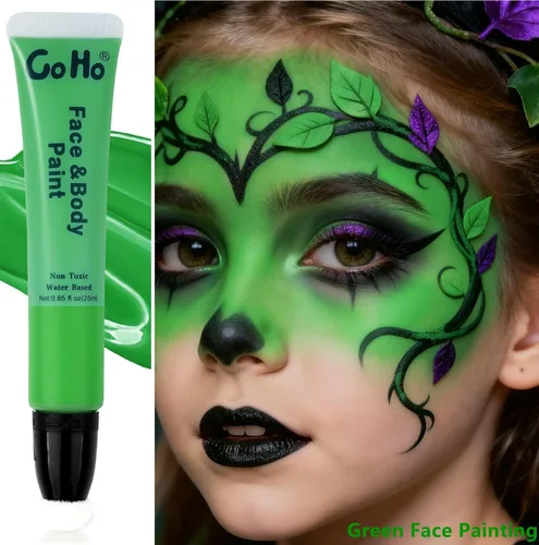 Miniatura 3 de Go Ho Barra de pintura facial verde, pintura corporal crema a base de agua, lavable, altamente pigmentada, suave y segura para la piel, maquillaje