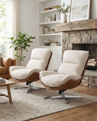 Miniatura 4 de LukeAlon Silla giratoria de sherpa, silla decorativa tapizada con respaldo alto con base de metal, cómoda silla reclinable moderna para sala