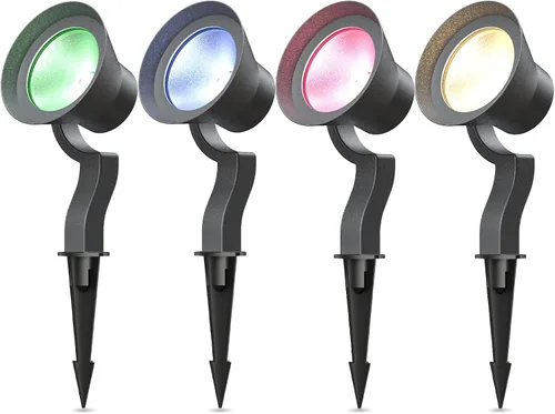 GOODSMANN RGBW - Focos LED de bajo voltaje, 4 unidades, luces de paisaje que cambian de color, 12 V-15 V, 12 W, 650 lúmenes, luces de foco para