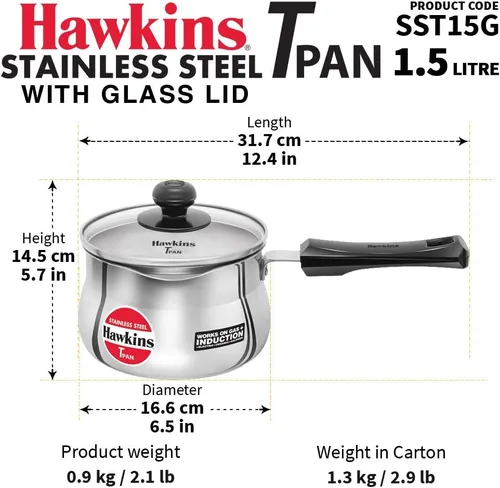 Miniatura 3 de Hawkins Tpan de acero inoxidable de 1.5L con tapa de cristal