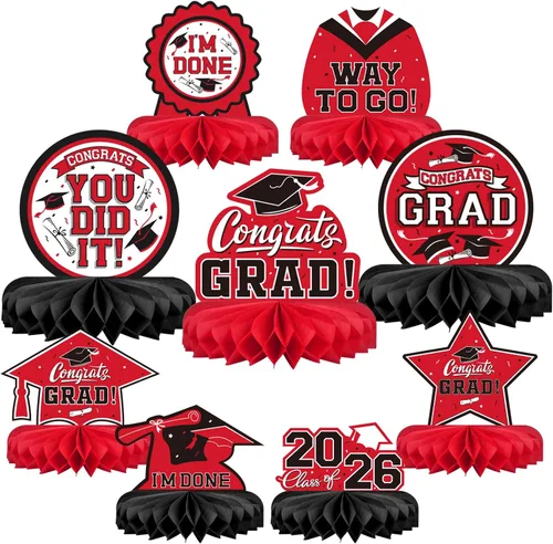 Miniatura 9 de 9 piezas de decoraciones de fiesta de graduación para clase de 2026, centro de mesa de felicitaciones de graduación de felicitaciones de graduación