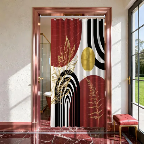 Cortina de ducha negra y roja, estilo bohemio de mediados de siglo, color rojo oscuro, dorado y blanco, cortinas de ducha para decoración de baño,