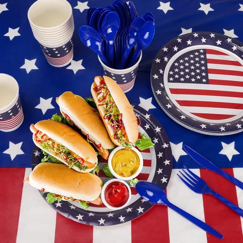 Miniatura 5 de Childom Suministros para fiesta patriótica, juego de 152 piezas de fiesta temática de bandera estadounidense, decoraciones de fiesta patriótica