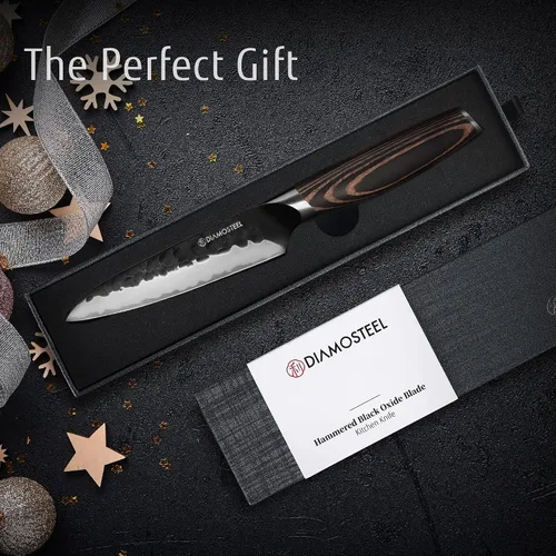Miniatura 7 de Cuchillo utilitario – Cuchillo profesional de cocina de 5 pulgadas – Hoja de óxido negro martillado japonés 9CR18MOV acero inoxidable de alto
