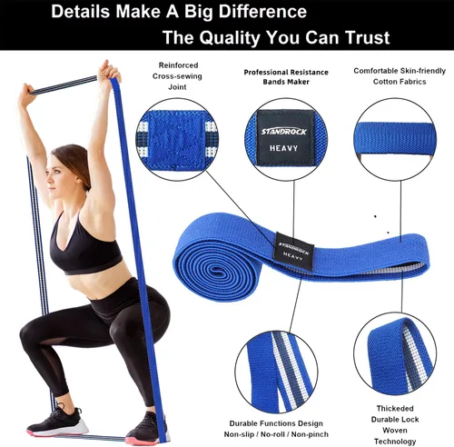 Miniatura 6 de STANDROCK Bandas de resistencia de tela para entrenamiento, bandas de 3 y 4 niveles, bandas de resistencia largas para mujeres y hombres Bandas