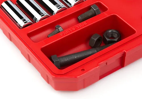 Miniatura 8 de TEKTON Juego de llaves de vaso y trinquete de 6 puntos poco profundos y profundos de 1/2 pulgada con estuche, 51 piezas (0.394 - 1.260 in) SKT25201