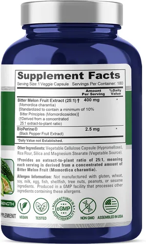 Miniatura 2 de NusaPure Melón amargo, 400 mg, 180 cápsulas vegetales (sin OMG, vegano)