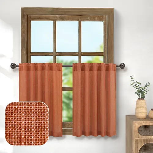 Miniatura 18 de Pitalk Cortinas de lino para café de 24 pulgadas de largo, con bolsillo trasero, plisadas, estilo bohemio, granja, cocina, cortinas para ventana