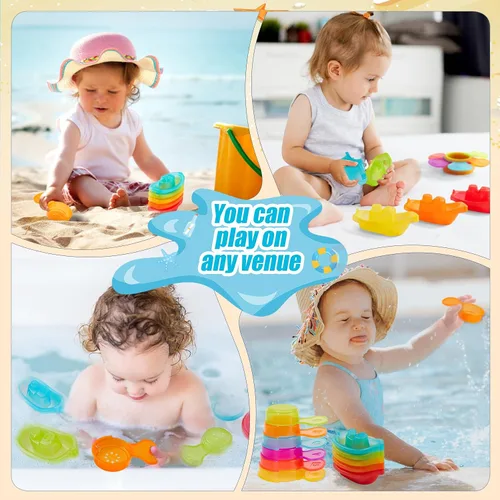 Miniatura 6 de Juguetes de baño para bebés de 1 a 3 años, 11 unidades, juguetes de baño sin moho para niños pequeños de 2 a 4 años con coloridos barcos flotantes