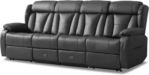 Miniatura 24 de Sofá biplaza reclinable manual de 110 pulgadas, sillón reclinable de 4 asientos con consola, mesa plegable y salidas integradas, sofá reclinable