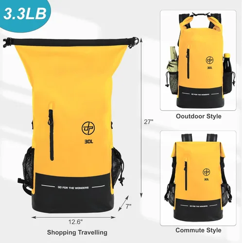 Miniatura 4 de UPWELL 30L Impermeable Bolsa Seca Boating Mochila para Viajes Senderismo Camping Kayak Senderismo Natación Flotante Sumergible Bolsa Seca Amarillo