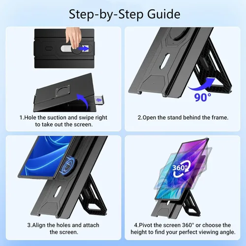 Miniatura 4 de APILDELLA Extensor de monitor portátil de 16.2 pulgadas, pantalla HDR de 1200P con rotación de 360°, segunda pantalla de viaje ultraligera, Plug &