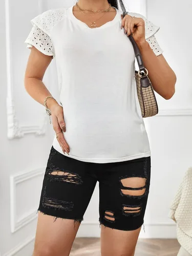 Miniatura 5 de Floerns Pantalones cortos de mezclilla de maternidad para mujer con dobladillo enrollado