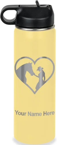 Miniatura 23 de LaserGram Botella de agua personalizada, corazón de vaquera de caballo, acero inoxidable de doble pared aislada al vacío con popote superior, regalo