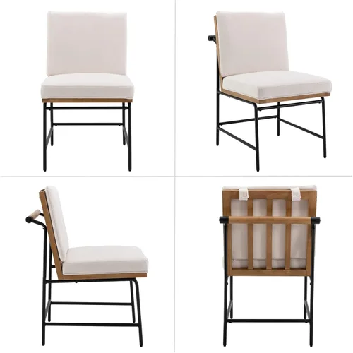 Miniatura 7 de HEAH-YO Juego de 2 sillas de comedor modernas, tapizadas de tela de lino con respaldo, sillas de cocina sin brazos para comedor, color blanco Lino