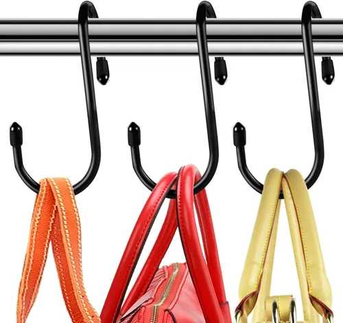 HiGift Paquete de 8 ganchos negros para colgar bolsos para armario, con revestimiento de vinilo, ganchos negros para colgar bolsos, cinturones,