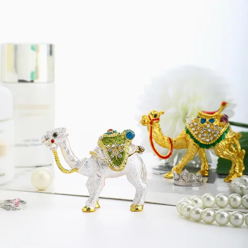 Miniatura 7 de YU FENG Pequeña y bonita figura de camello coleccionable, caja de joyería de cristal con bisagras de animales, adorno de decoración de camello