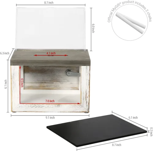 Miniatura 5 de MyGift Caja de tarros de puntas, caja de donación para iglesia, caja de sugerencias con panel acrílico transparente, cerradura, llave, pizarra