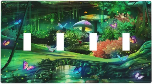 Miniatura 19 de Cubiertas Decorativas para Placas de Interruptor Bosque Primavera Hada Encantada País de las Maravillas Suelo Verde 2 Gang Cubierta de Interruptor