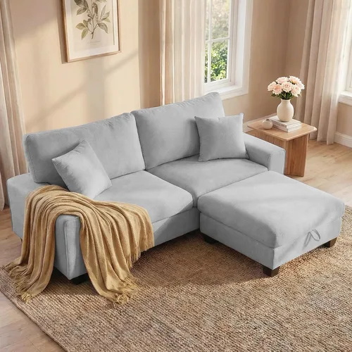 Miniatura 31 de DOPEDIO Sofá biplaza moderno para sala de estar, sillón reclinable de chenilla, funda extraíble, cojines de resorte, marco de madera maciza, fácil