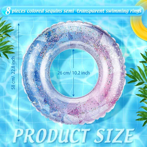 Miniatura 2 de Wettarn Flotadores inflables para piscina, juguetes para niños, tubos de natación para niños, tubo interior de lentejuelas con purpurina, tubo
