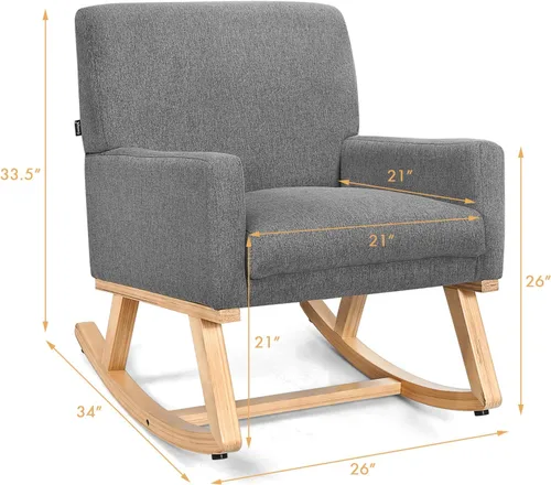 Miniatura 3 de S AFSTAR Mecedora, silla tapizada de tela con marco de madera resistente y asiento acolchado, sillón moderno para sala de estar (beige)