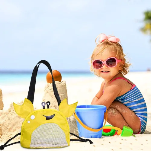 Miniatura 6 de Bolsa de malla de cangrejo para playa, bolsas de recolección de conchas de playa, juguetes de conchas de playa, correa ajustable para el hombro